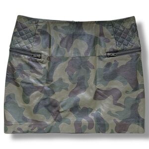 Sam Edelman Camo Green Mini Skirt Faux Leather Fully Lined